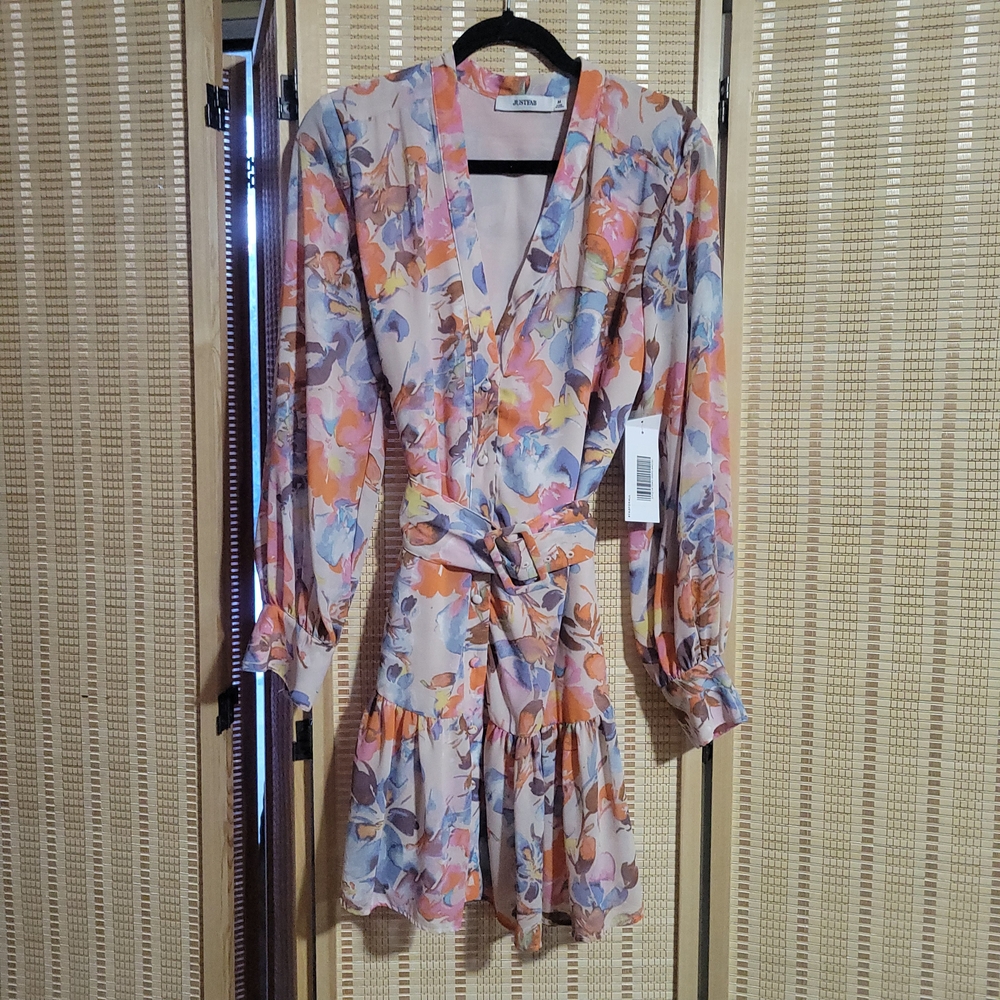 JustFab Women's Floral Mini Dress - Pink and Blue